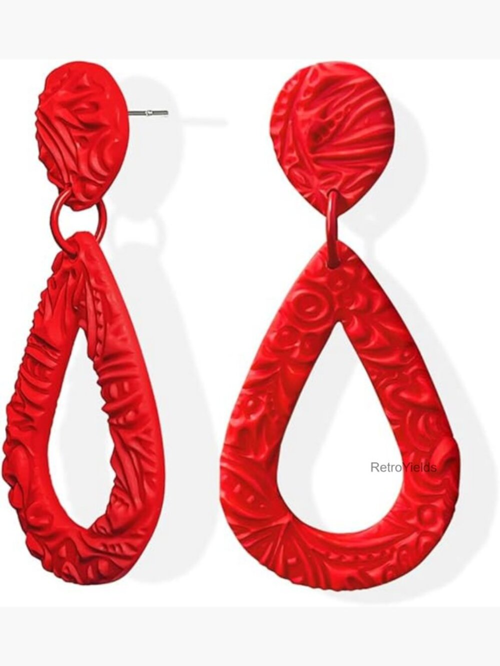Handmade Lightweight Teardrop Dangle Earrings with Embossed Boho Design